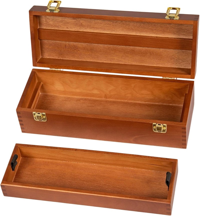 DJAR Store Multi-Function Artist Tool Box with Locking Clasps, Removable Tray Wooden Art Supply Box for Brushes, Pencils, Erasers,Artist Supplies Storage Organizer, Walnut - Image 1